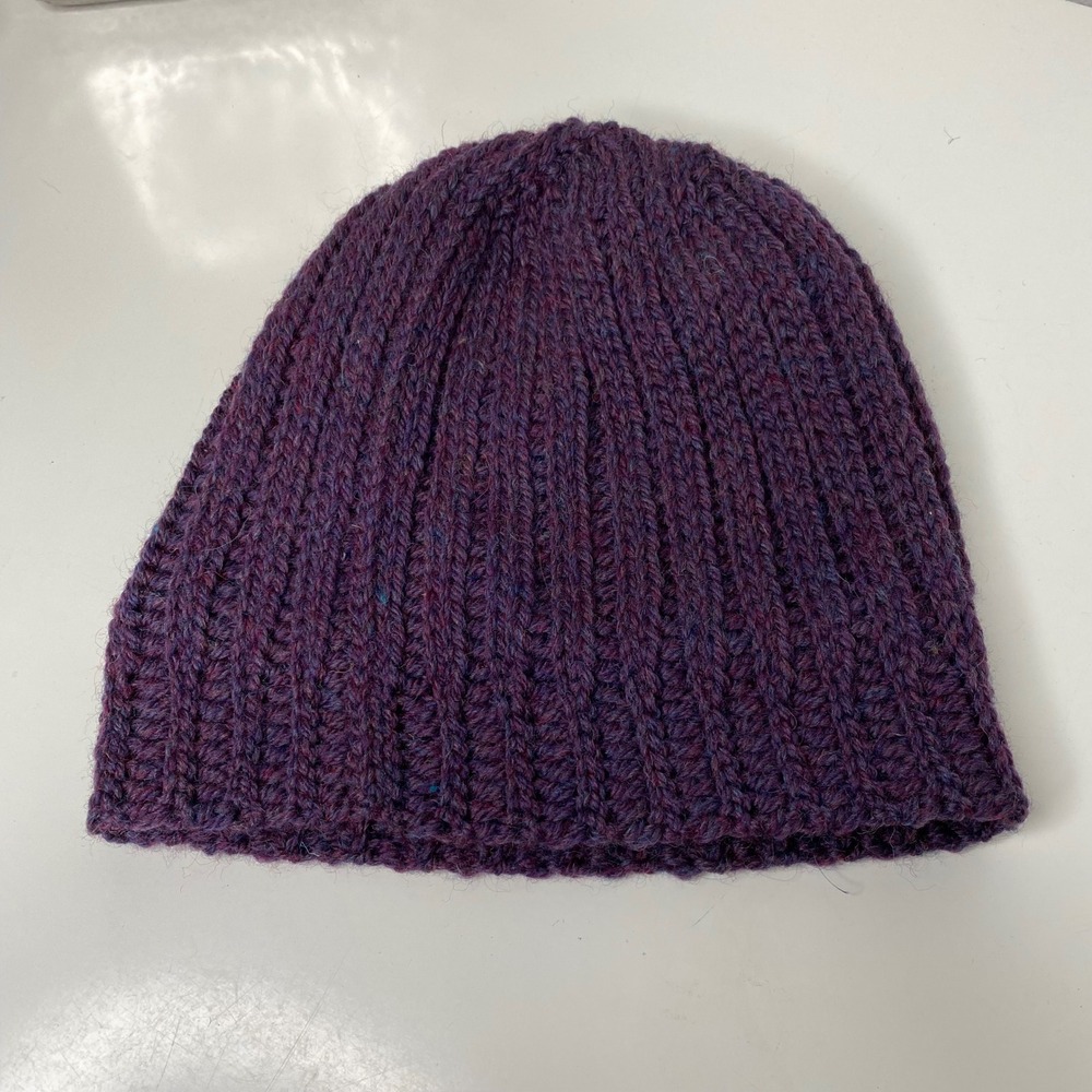 Handmade Chunky Knit Beanie‎ Hat Deep Purple Ribbed Cuffed Winter Warm Unisex - Picture 5 of 9